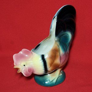 VTG Chicken Rooster Planter Ceramic Vase Glazed Pottery